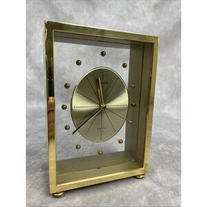 1985 BULOVA Desk Mantle Clock Executive Brass Analog Quartz Works